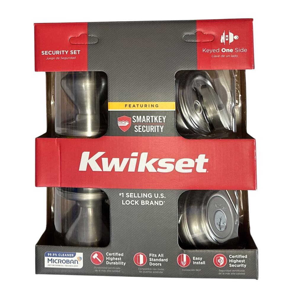 NWT Kwikset Signatures Cameron Satin Nickel Smartkey Door Knob Collection